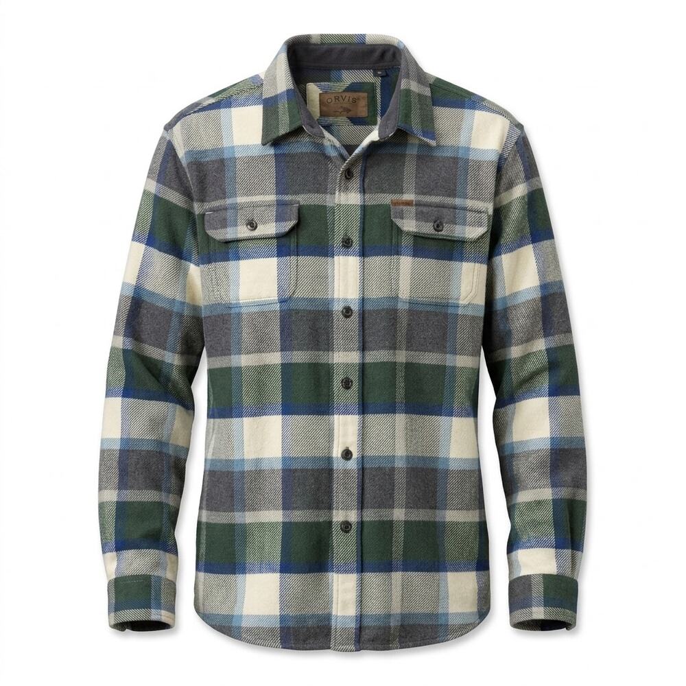 Orvis Plaid Flannel Button-Up Shirt Jacket Long Sleeve Collared Men Size XL